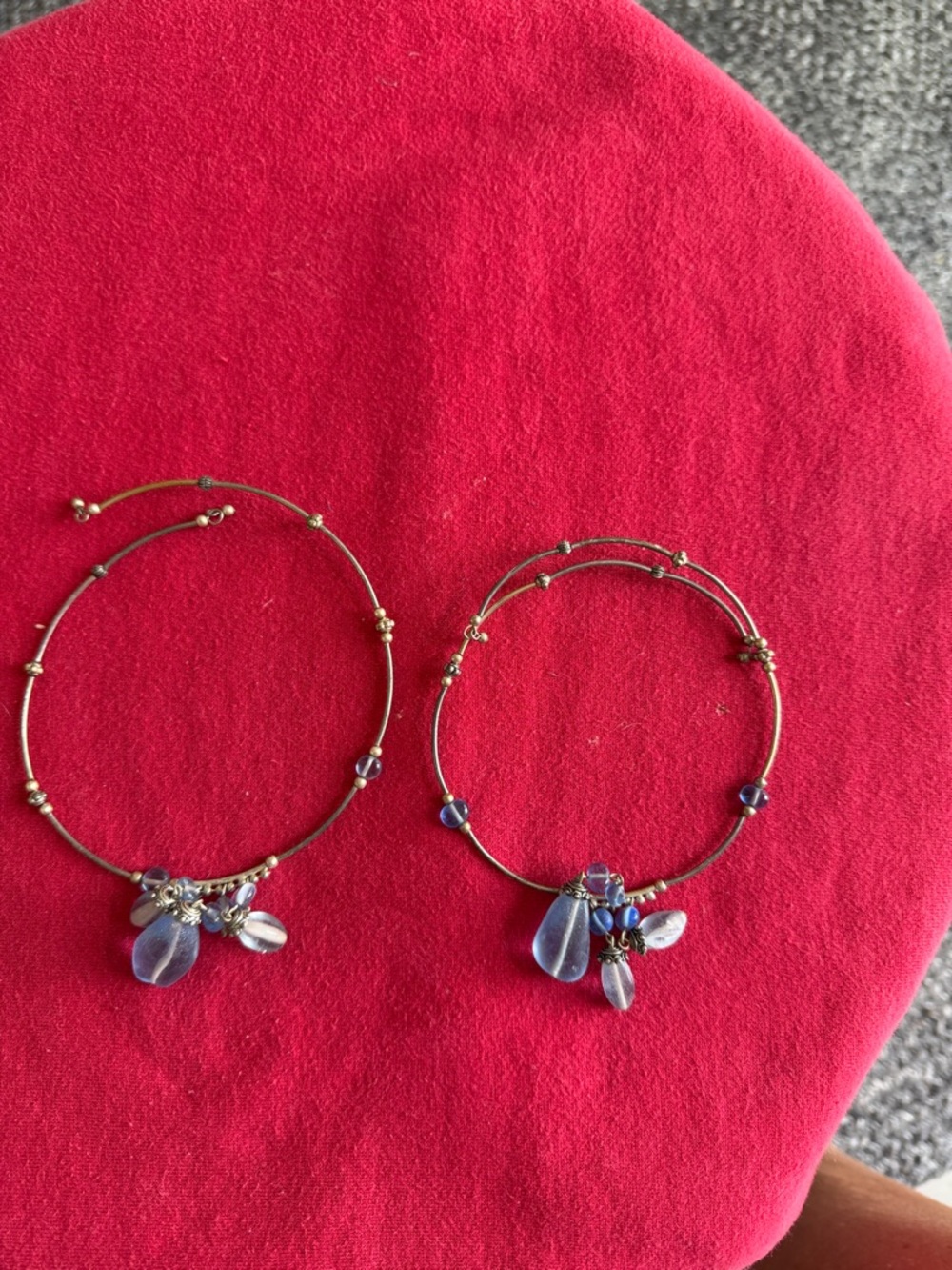 2 choker style necklaces w blue glass studs w one pair of earrings